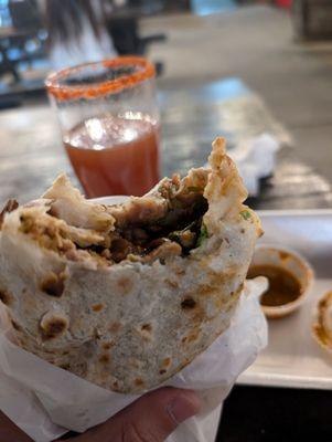 Chicken burrito and a side of Michelada!