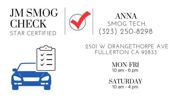 JM Smog Check Business Card
