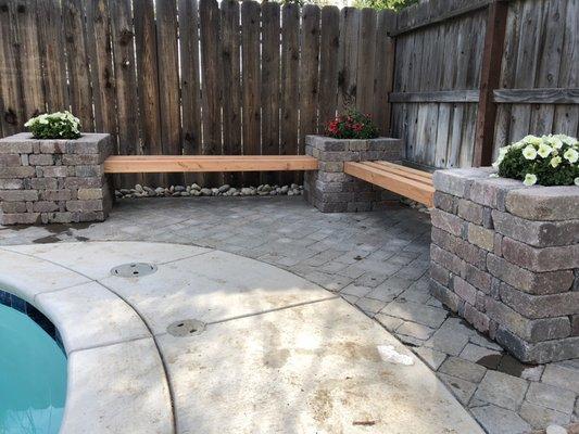 New pavers with block planters and seating