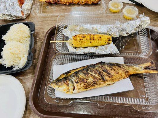 Grilled 1/2 bangus with corn