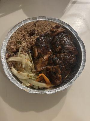 Large Jerk Chicken Dinner with Rice and Beans + Cabbage