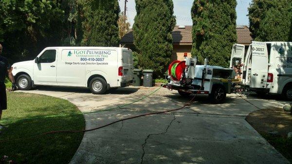 Hydrojetting a 4" sewer line with roots on the main line.