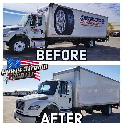Check out this amazing before-and-after! Box Truck & Fleet Decal Removal