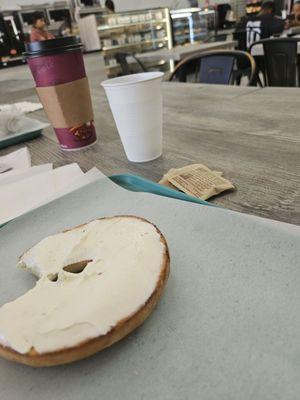 Cinnamon bagel with cream cheese