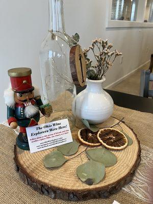 Table Decoration (we left our Ohio Wine Explorers Card!)