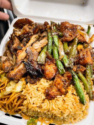 Top Left: Teriyaki Chicken Top Right: Green Bean Chicken Bottom Left: Chow Mein Bottom Right: Fried Rice