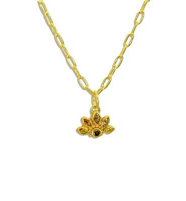 Quest goldsmith Amy Pivar "Lotus" symbol pendant with multi colored diamonds in 22k gold
