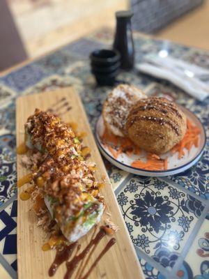 Dragon Roll an Fried Rice Ball with crab