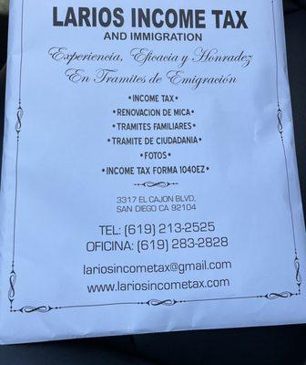 Larios Income Tax and Immigration