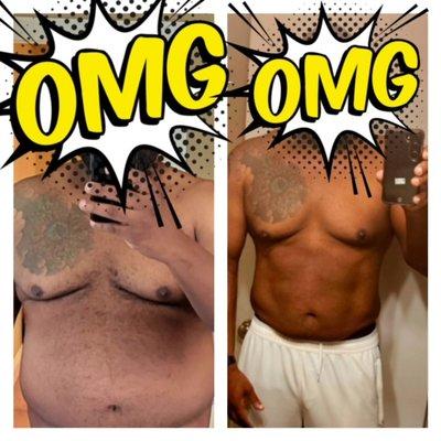 He may not want to show his face but he loves showing his body. this is our weight loss program mixed with TRT therapy and voila!!!!