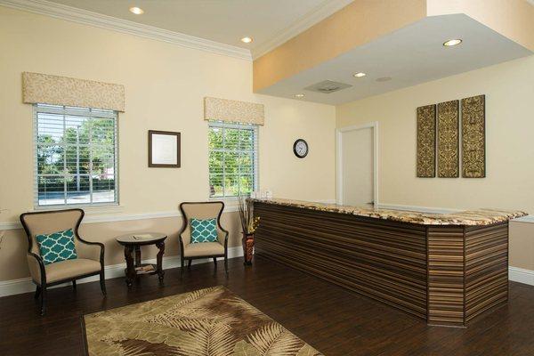 Reception area at Lumiere Treatment Center in Jupiter, Florida.