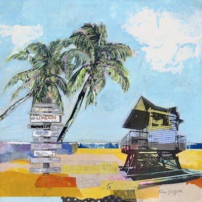 "Lazy Days of Summer I" acrylic mixed media painting and collage on stretched canvas 18x18