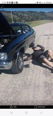 Fixing a radiator leak on a rebuild on the way delivering it to the customer.