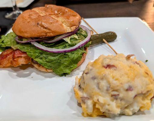 Bacon Cheeseburger and cheesy mash (ed potatoes)