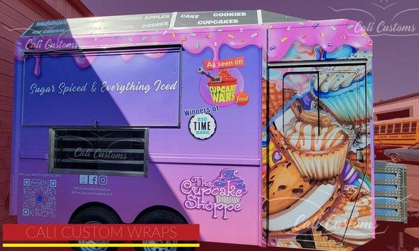 Custom design and vinyl Wrap food trailer for "The cupcake shoppe".