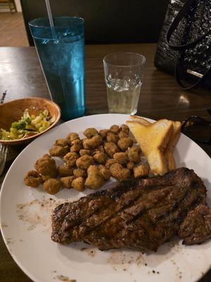 KC Strip steak, fried okra, texas toast