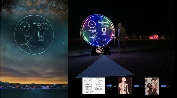 Golden Record 6ft acrylic with lighting for Burning man event