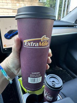 2 coffees for $3.98 total! And it's fresh, hot and made by people with wonderful energy!