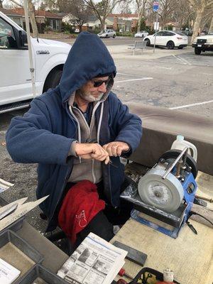 Knife, garden tool, sharpened while you shop at Zanotto's in the San Jose Rose Garden area