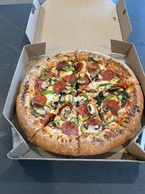 Medium four topping stuffed crust pizza