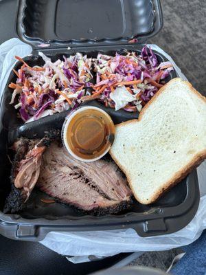 Killen's Brisket with 2 sides of coleslaw. Hobby Texas Airport