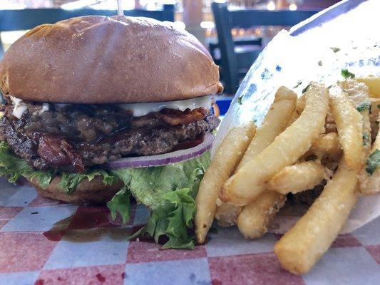 The Dolomite burger and truffle fries. Not as good as it looks.