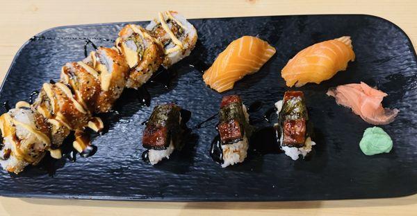 Key west sushi and salmon and unagi sashimi