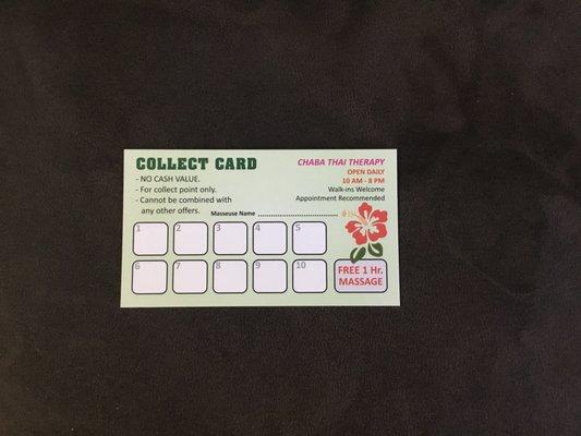 Collect massage 10 times get free 1 Hr.
