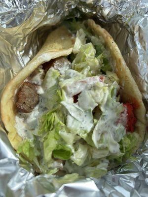 Combination gyro, with spicy chicken and plain beef.