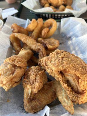Fried chicken and onion rings