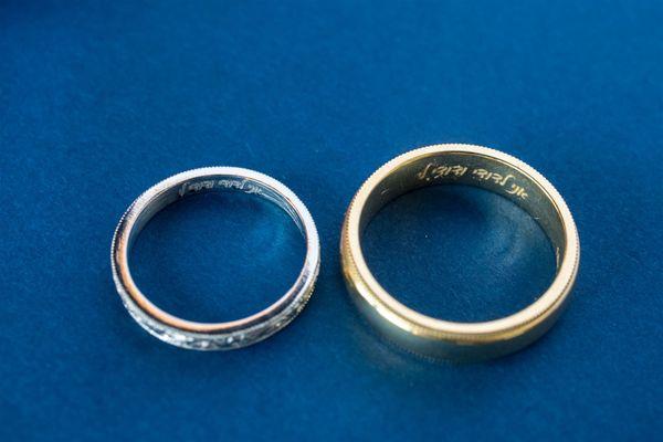 Beautiful Hebrew engraving in our wedding bands.