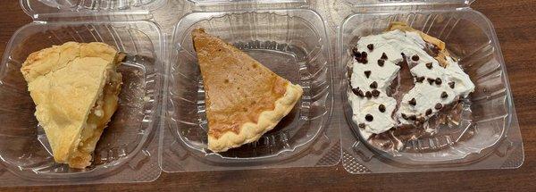 Pie to-go--apple, pumpkin and chocolate cream--could make up our minds