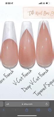 The one in the middle, the V-CUT FRENCH, is what I wanted. Exactly like the picture only black v-cut instead of white..