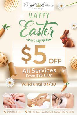 EASTER SPECIAL
$5 OFF All Services From $35 & Up
Hurry in -- offer valid now through 4/30/2025!