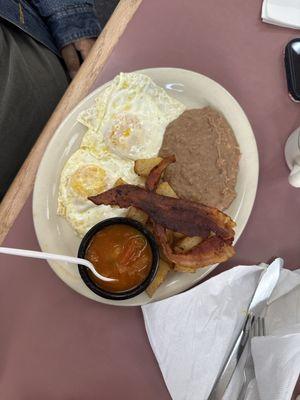 Where was rancheros with the sauce on the side and added bacon.