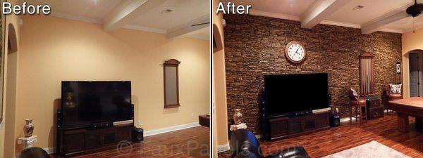 Living room brick accent wall