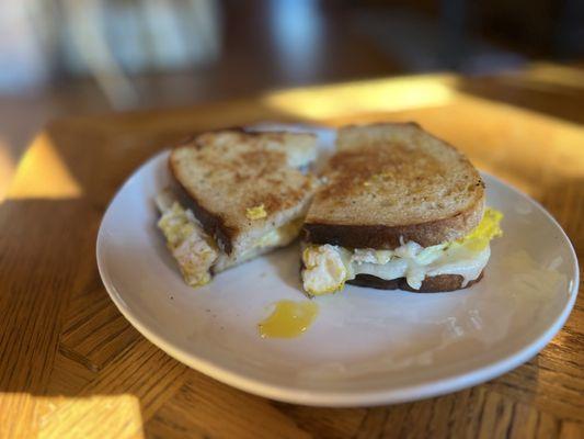 Classic Breakfast Sandwich. Sourdough bread from local bakery. Fresh, perfectly crispy, soft and delicious.