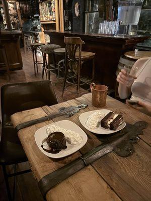 Lava cake and tuxedo cake slice.