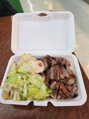Chicken and roast pork (char siu) over rice