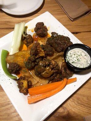 Cauliflower wings with ranch. Half were teriyaki and half buffalo style. Both delicious!