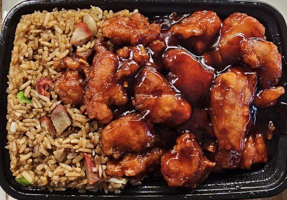 Pork fried rice and general Taos chicken