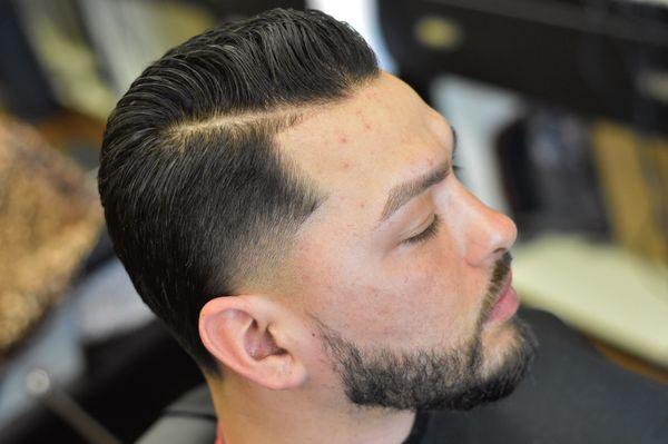 Taper combover fade. Eyebrow shape & Beard trim and shave