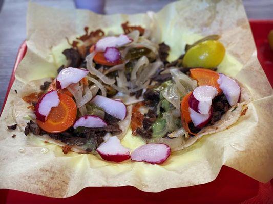 Asada tacos ingeniero without grilled onions