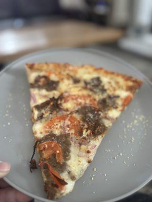 Gyro pizza (leftover the next day and still delicious)