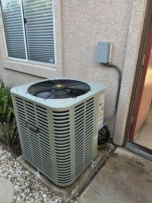 A/C condenser install. With new service disconnect box and new electrical whip included in all new installs