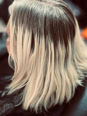 My gal pal Tekla's grown out roots and previous bleach job prior to Crystal Perea's Professional Hairdressers Service at R.A.D Hair Salon