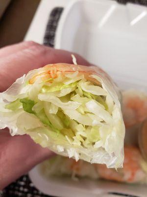 Worst shrimp rolls ever! I asked for no noodles and got all shredded iceberg lettuce? What happened with carrots, mint, cucumber?