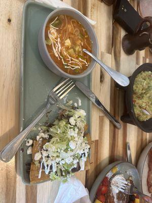 Tacos Dorado w/Noodle Soup, Guacamole-n- chips