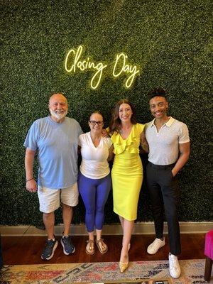 Celebrating with our new homeowners!
Loan officer Bre O'Connell, Realtor Roger Franklin, and the happy buyers at closing day.