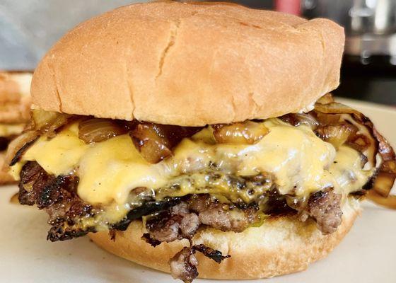 DOUBLE SMASH w/ grilled onions and OUR sauce!!